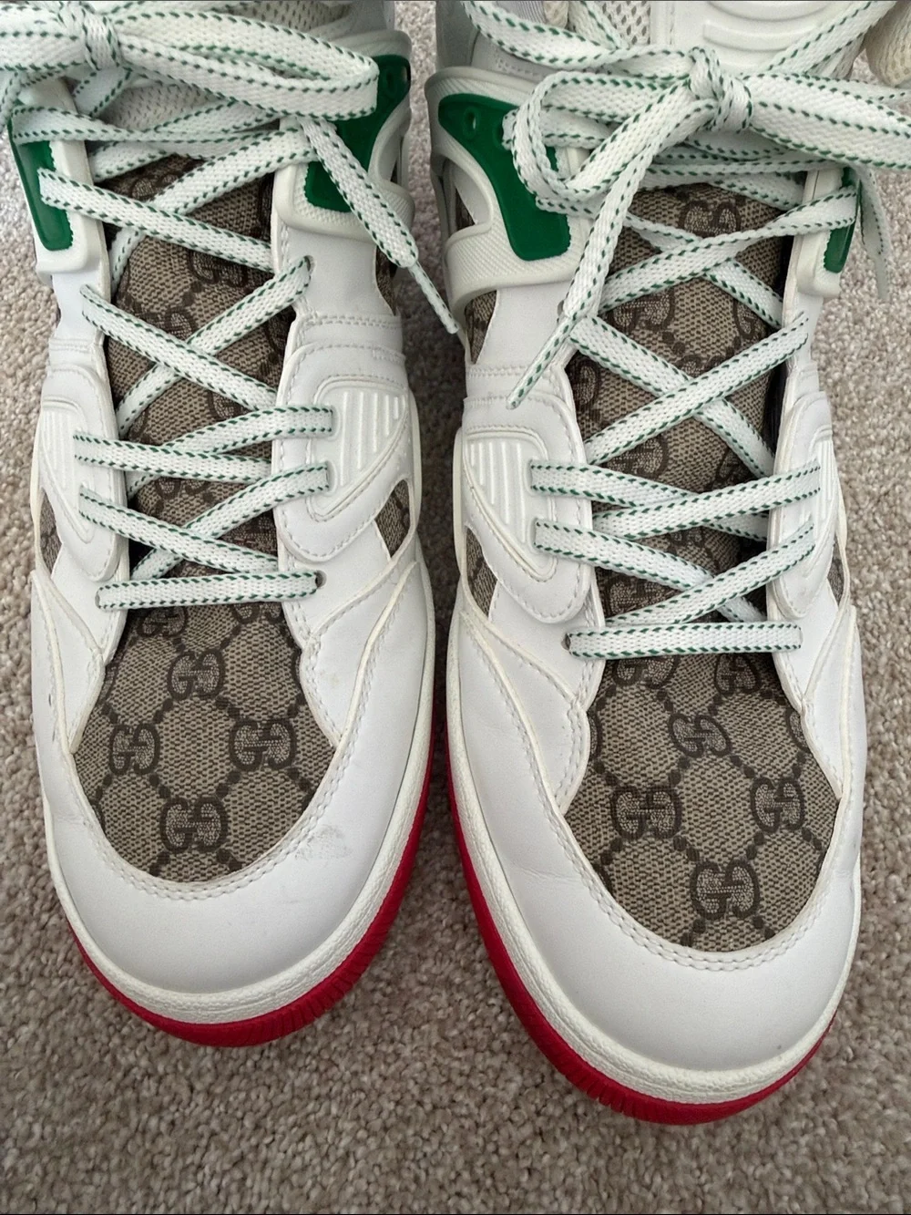 Gucci White High-Top Sneakers with Green and Red Accents